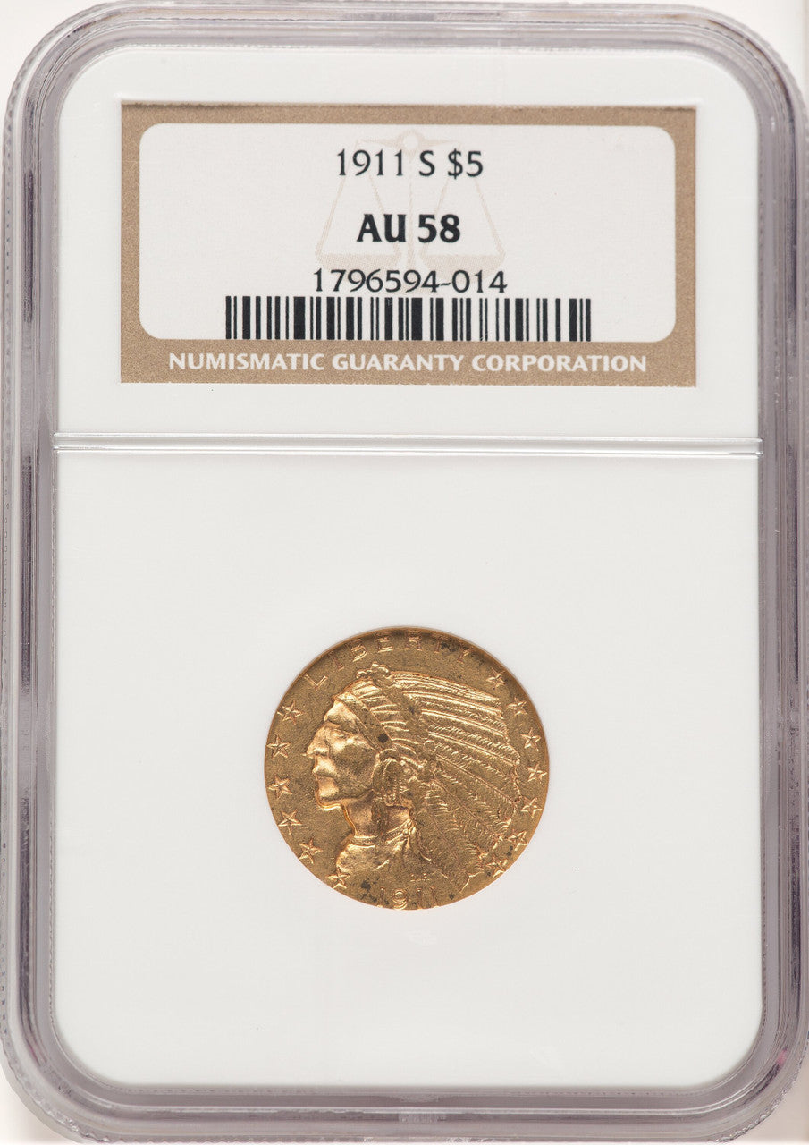 1911-S $5 Indian Half Eagle NGC AU58 (506475028)
