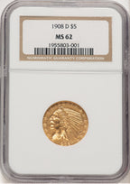 1908-D $5 Indian Half Eagle NGC MS62 (506475029)