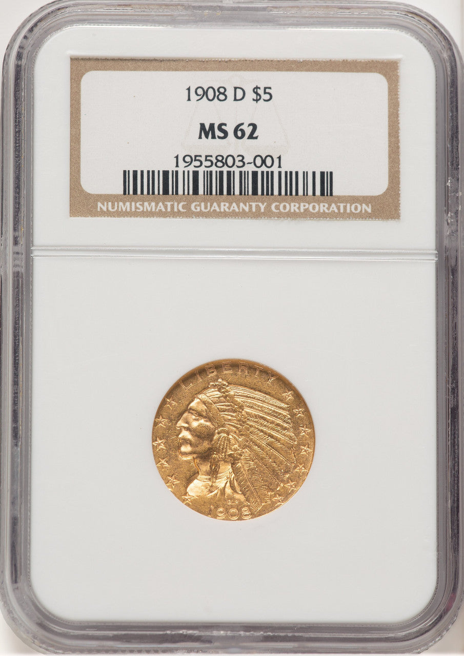 1908-D $5 Indian Half Eagle NGC MS62 (506475029)