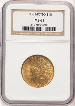 1908 $10 MOTTO Indian Eagle NGC MS61 (506475030)