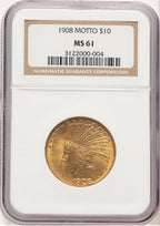 1908 $10 MOTTO Indian Eagle NGC MS61 (506475030)