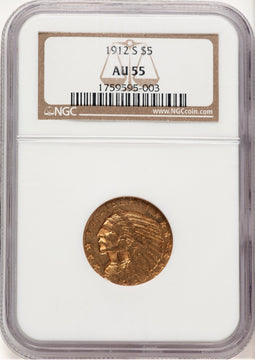 1912-S $5 Indian Half Eagle NGC AU55