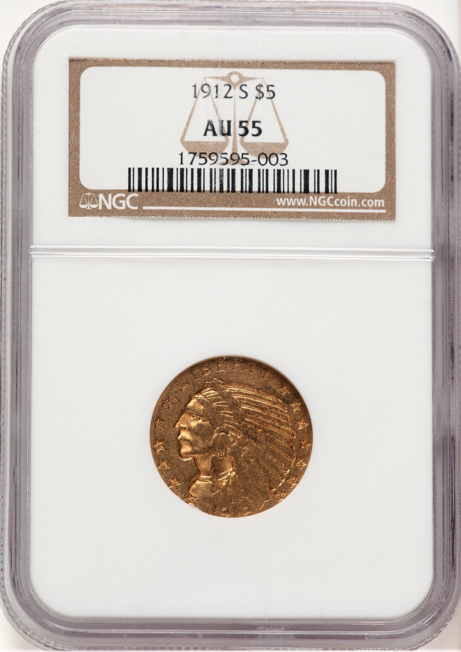 1912-S $5 Indian Half Eagle NGC AU55