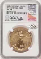 2015-W Burnished Gold Eagle 1 oz Mike Castle NGC MS70
