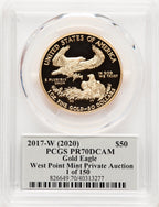 2017-W Proof Gold Eagle 1 oz 2020 West Point Mint Private Auction Thomas Cleveland 1 of 150 PCGS MS70