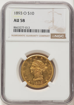 1893-O $10 Liberty Eagle NGC AU58