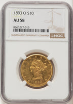 1893-O $10 Liberty Eagle NGC AU58