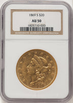 1869-S $20 Liberty Double Eagle NGC AU50