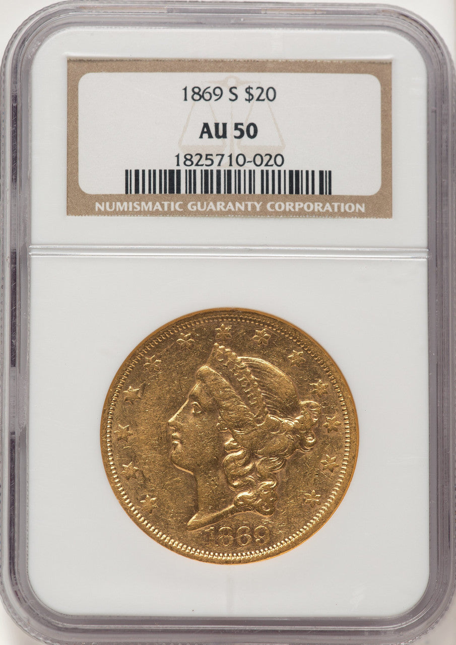 1869-S $20 Liberty Double Eagle NGC AU50