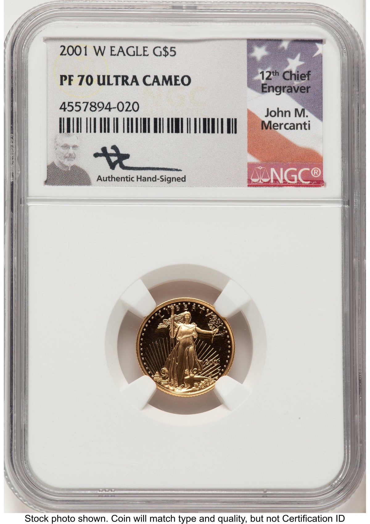 2001-W Proof Gold Eagle 1/10 oz John NGC PF70 Mercanti