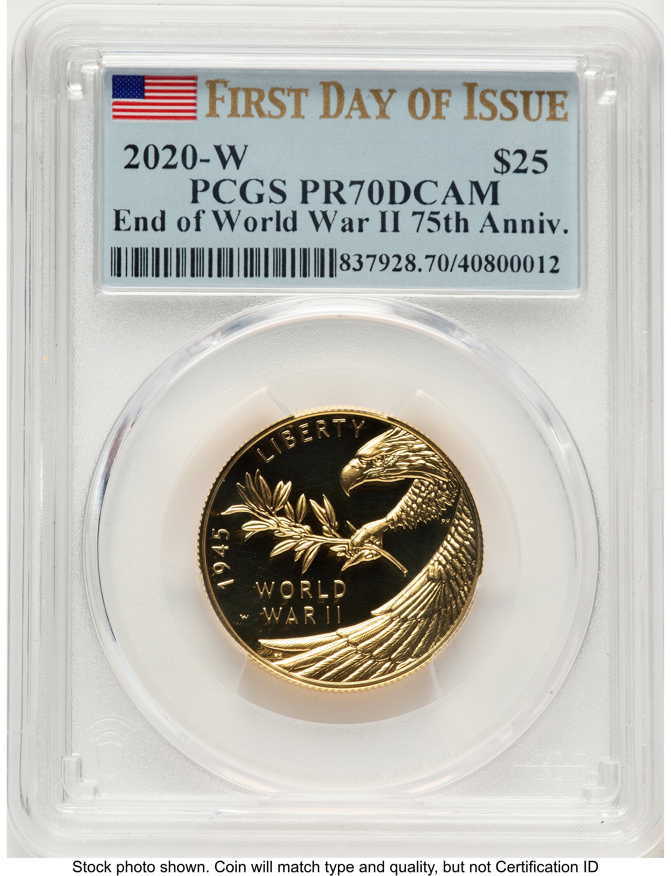 2020-W 1/2 oz Proof Gold End of World War II 75th Anniversary FDI Flag PCGS PR70