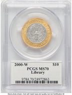 2000-W $10 Library of Congress Bi-Metallic Gold 0.2509 oz and Platinum 0.2509 oz John Modern Issues PCGS MS70 Mercanti
