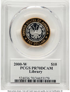 2000-W $10 Library of Congress Bi-Metallic Gold 0.2509 oz and Platinum 0.2509 oz John Proof Commemorative Gold PCGS PR70 Mercanti