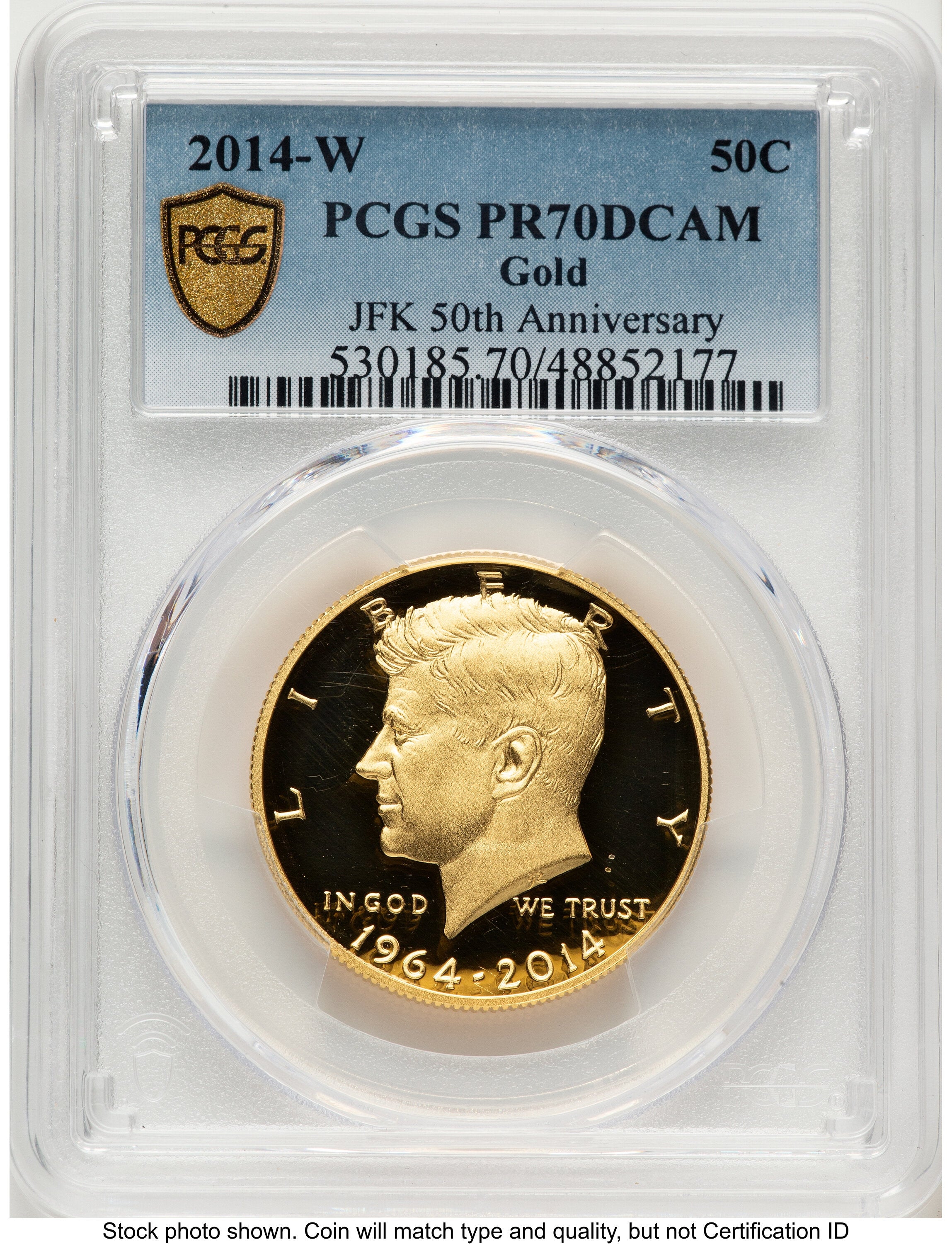 2014-W 50C Gold JFK 50th Anniversary Blue Gradient Proof Kennedy Half Dollar PCGS PR70