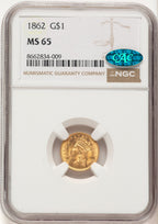 1862 G$1 CAC Gold Dollar NGC MS65