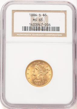 1886-S $5 Liberty Half Eagle NGC MS65 (506662018)
