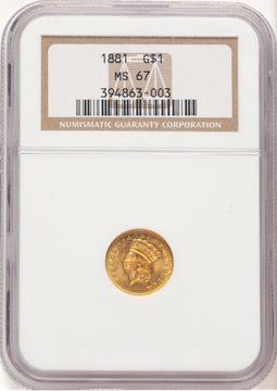 1881 G$1 Gold Dollar NGC MS67