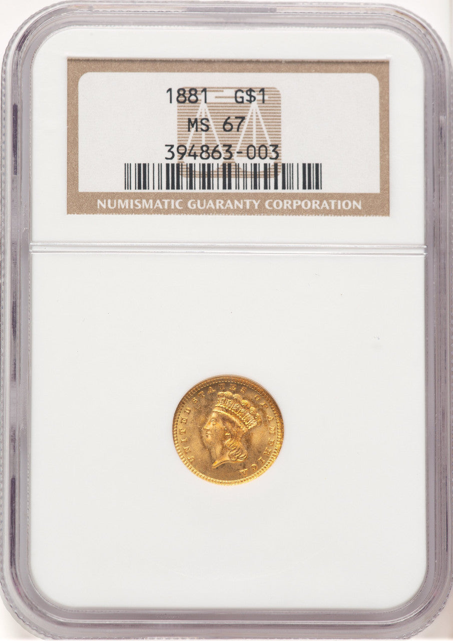 1881 G$1 Gold Dollar NGC MS67