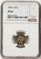 1874 3CN Proof Three Cent Nickel NGC PR67 (506666006)