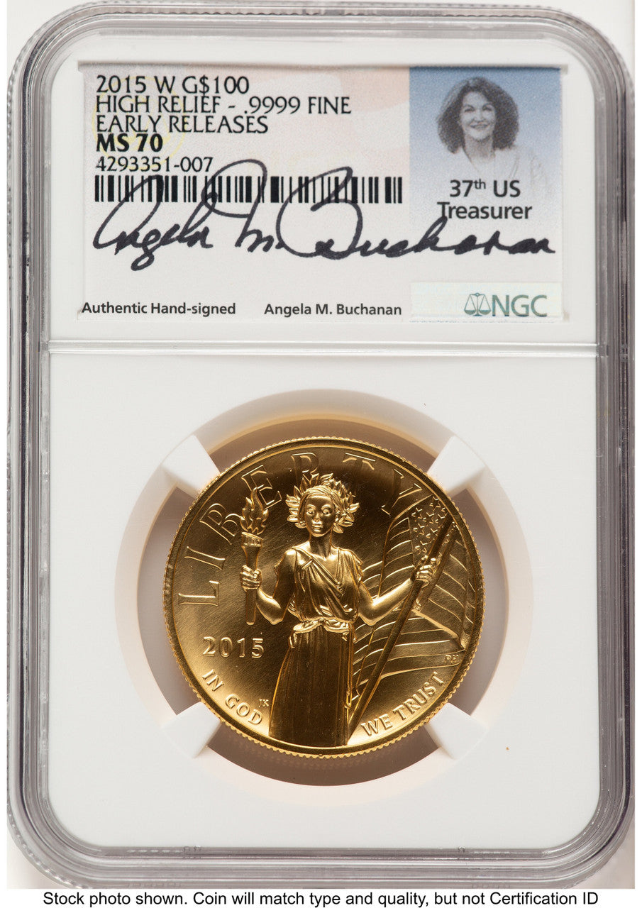 2015-W G$100 American Liberty High Relief ER Angela Buchanan NGC MS70