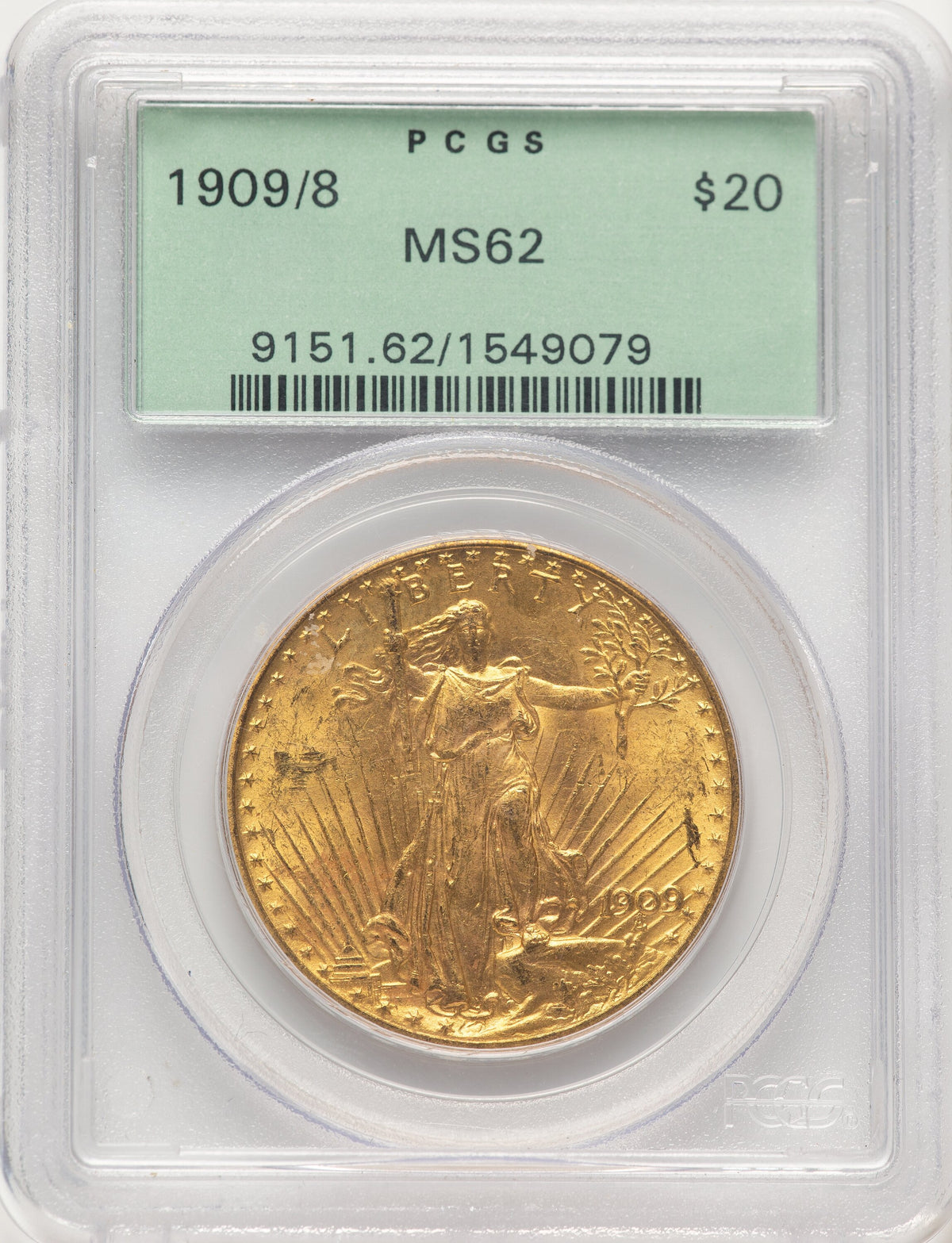 1909/8 $20 Saint-Gaudens Double Eagle PCGS MS62