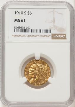 1910-S $5 Indian Half Eagle NGC MS61