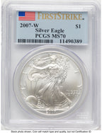 2007-W Burnished Silver Eagle 1 oz FS Flag PCGS MS70