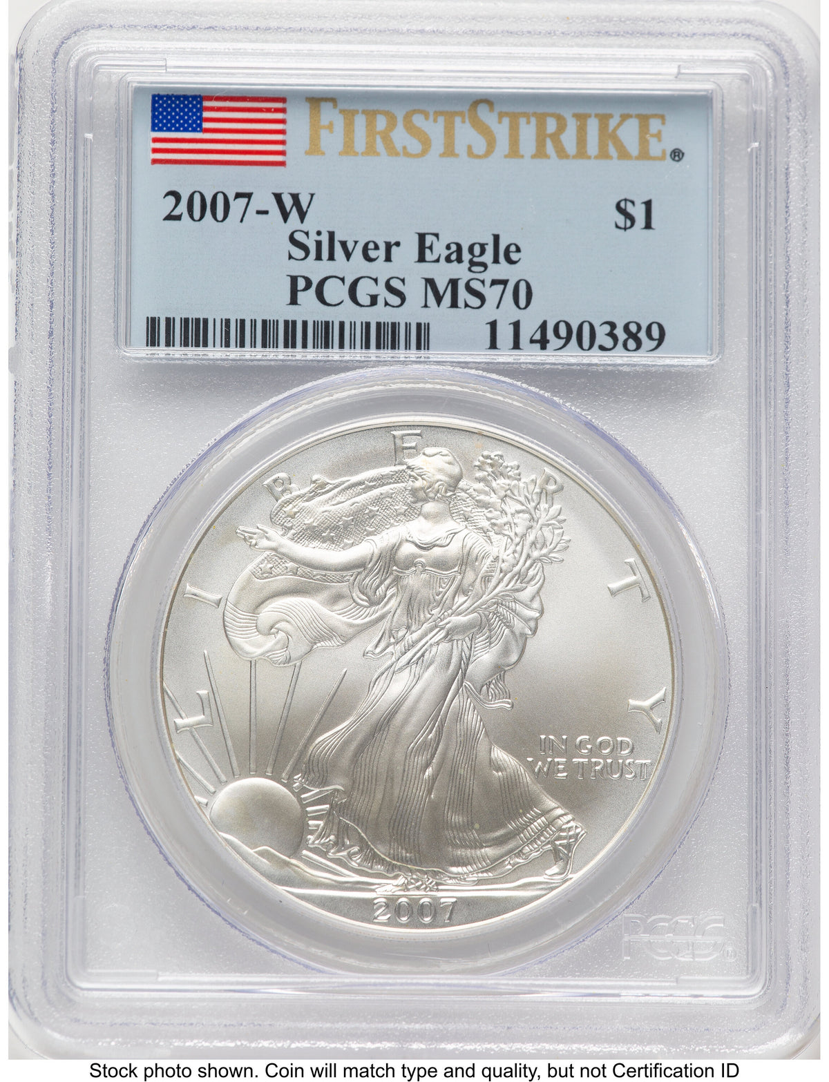 2007-W Burnished Silver Eagle 1 oz FS Flag PCGS MS70