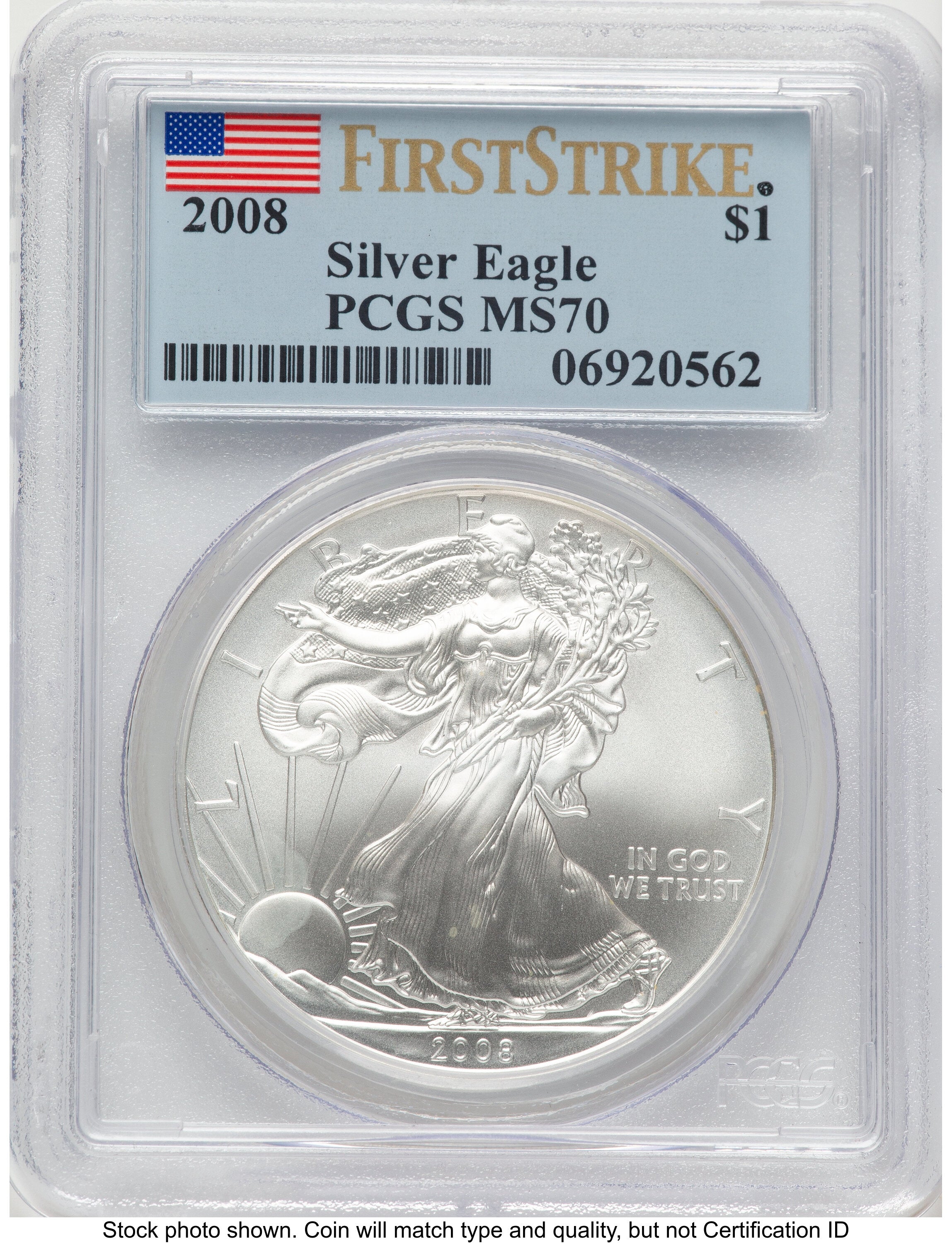 2008 Silver Eagle FS Flag PCGS MS70