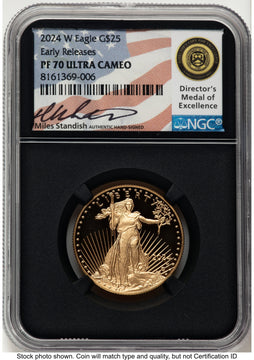 2024-W Proof Gold Eagle 1/2 oz ER Miles Standish NGC PF70