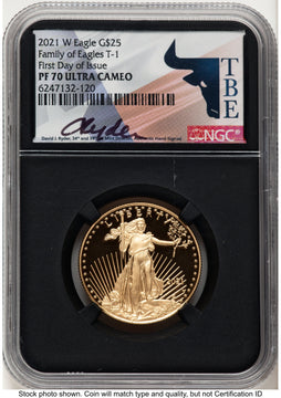 2021-W Type 1 Proof Gold Eagle 1/2 oz FDI David J Ryder TBE Label NGC PF70