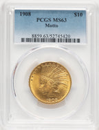 1908 $10 MOTTO Indian Eagle PCGS MS63 (506912015)