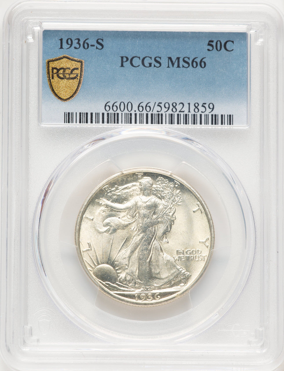 1936-S 50C Walking Liberty Half Dollar PCGS MS66
