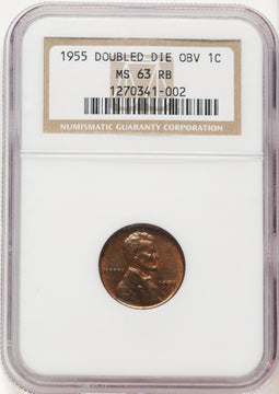 1955 Doubled Die Obverse RB Lincoln Cent NGC MS63