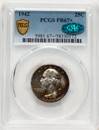 1942 25C CAC Proof Washington Quarter PCGS PR67+