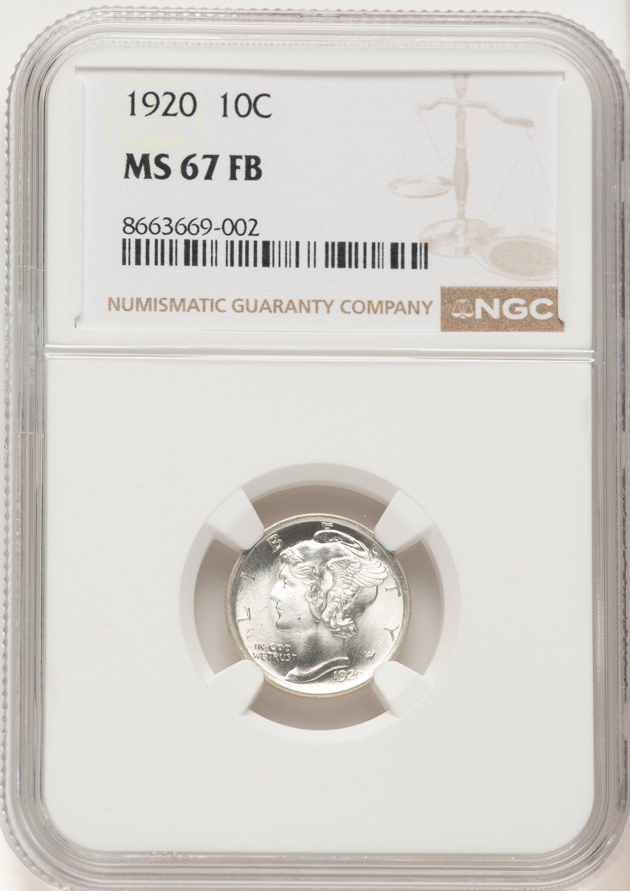 1920 10C FB Mercury Dime NGC MS67