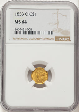 1853-O G$1 Gold Dollar NGC MS64