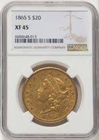 1865-S $20 Liberty Double Eagle NGC XF45