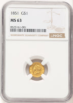 1851 G$1 Gold Dollar NGC MS63 (507198001)