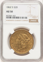 1862-S $20 Liberty Double Eagle NGC AU50 (507252020)