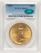 1924 $20 Saint CAC Saint-Gaudens Double Eagle PCGS MS63