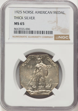 1925 Medal Norse Thick Planchet Commemorative Silver NGC MS65