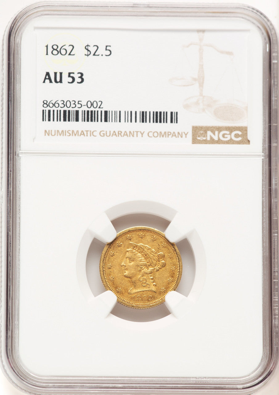 1862 $2.50 Liberty Quarter Eagle NGC AU53