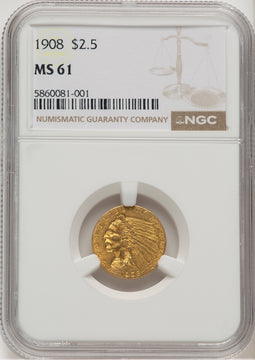 1908 $2.50 Indian Quarter Eagle NGC MS61 (507365001)