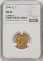 1908 $2.50 Indian Quarter Eagle NGC MS61 (507365001)
