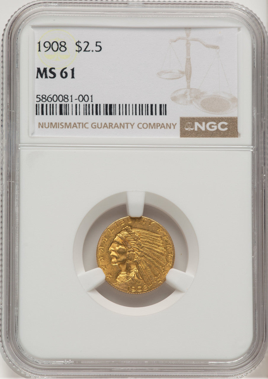 1908 $2.50 Indian Quarter Eagle NGC MS61 (507365001)