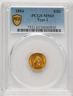 1854 G$1 Type Two Gold Dollar PCGS MS63 (507384039)