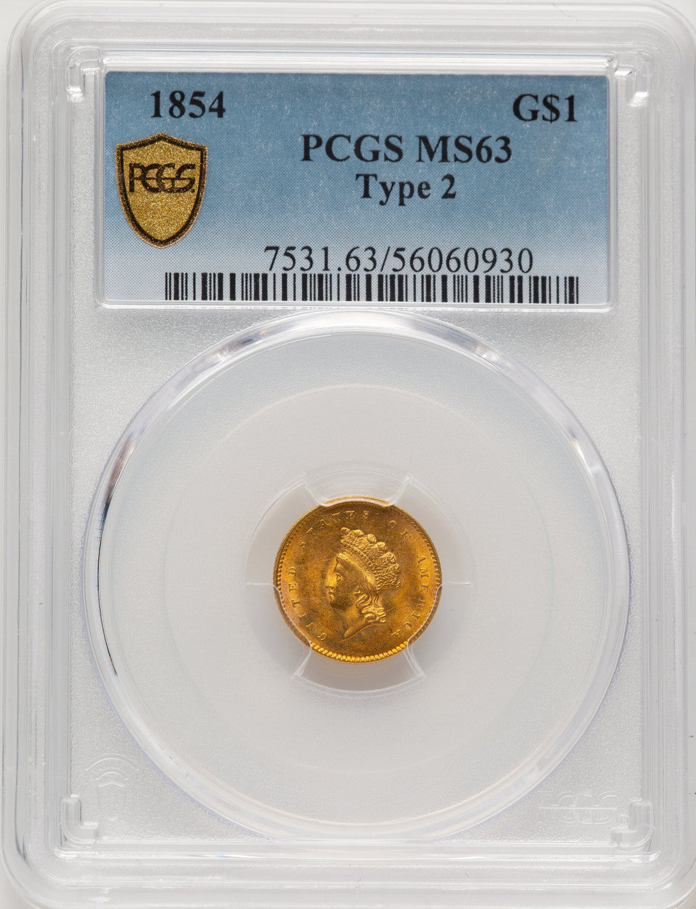 1854 G$1 Type Two Gold Dollar PCGS MS63 (507384039)