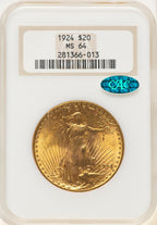 1924 $20 Saint CAC Saint-Gaudens Double Eagle NGC MS64