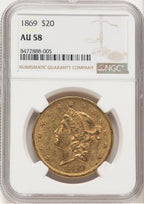 1869 $20 Liberty Double Eagle NGC AU58